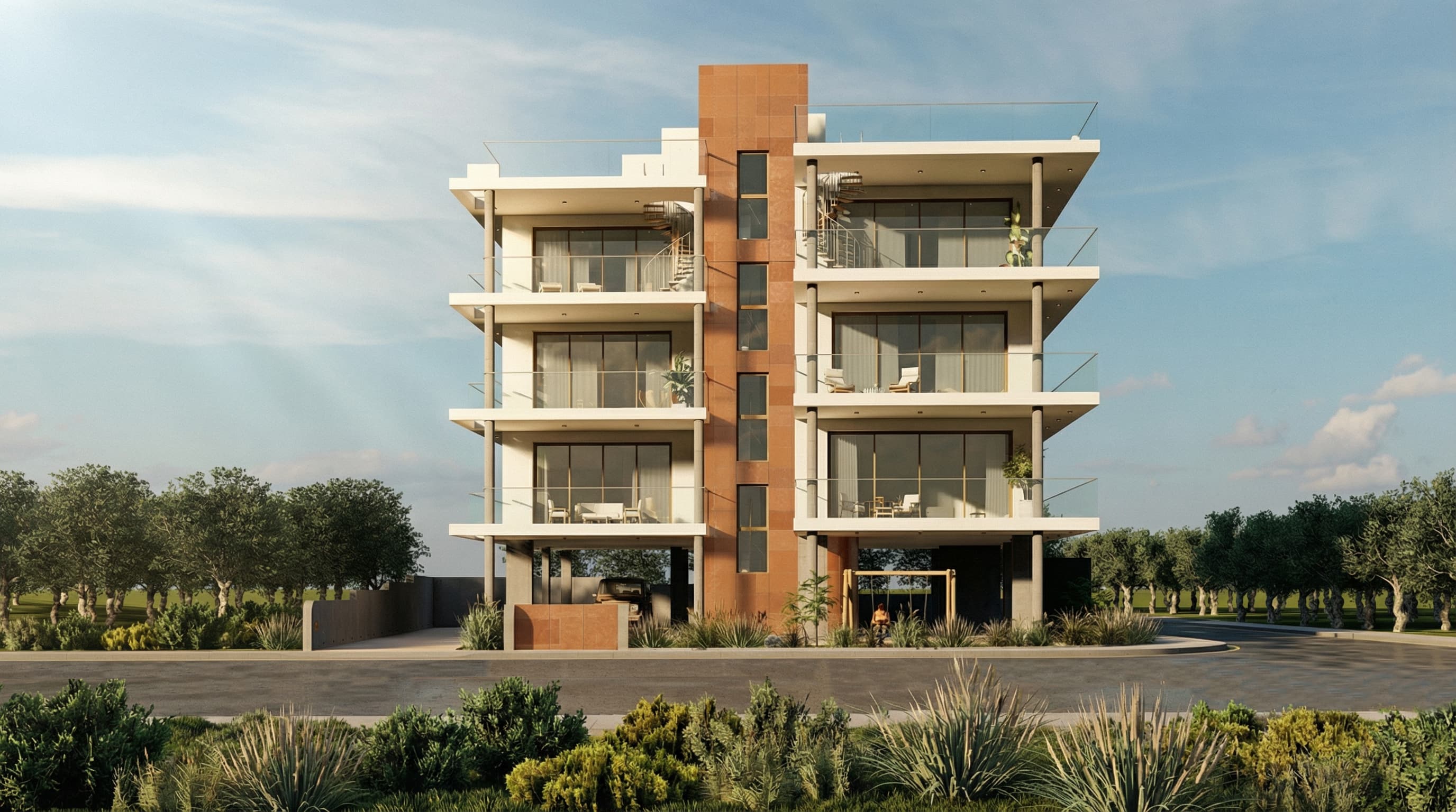 Exterior rendering of the Ypsonas apartment building (3/5)