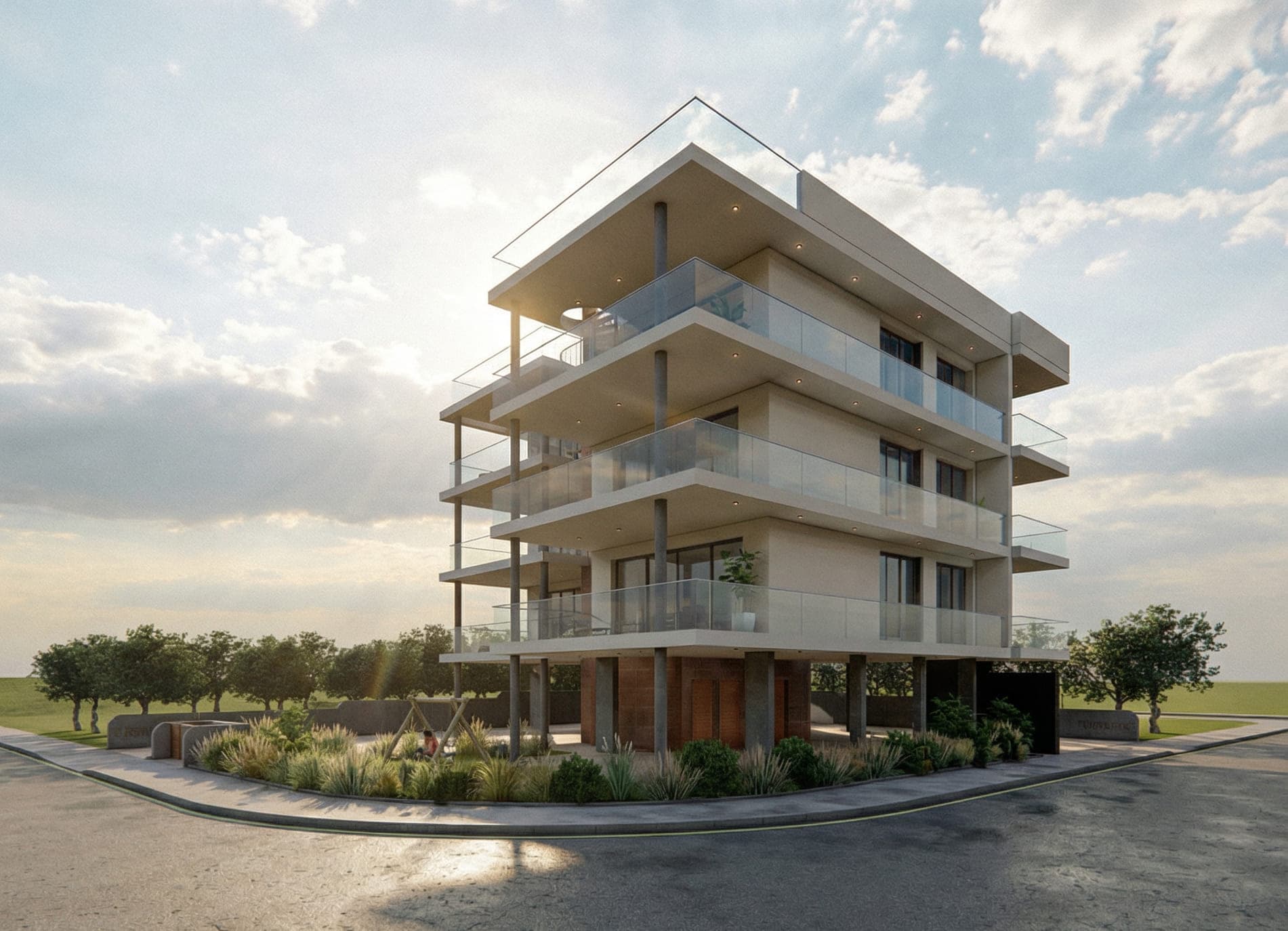 Exterior rendering of the Ypsonas apartment building (4/5)